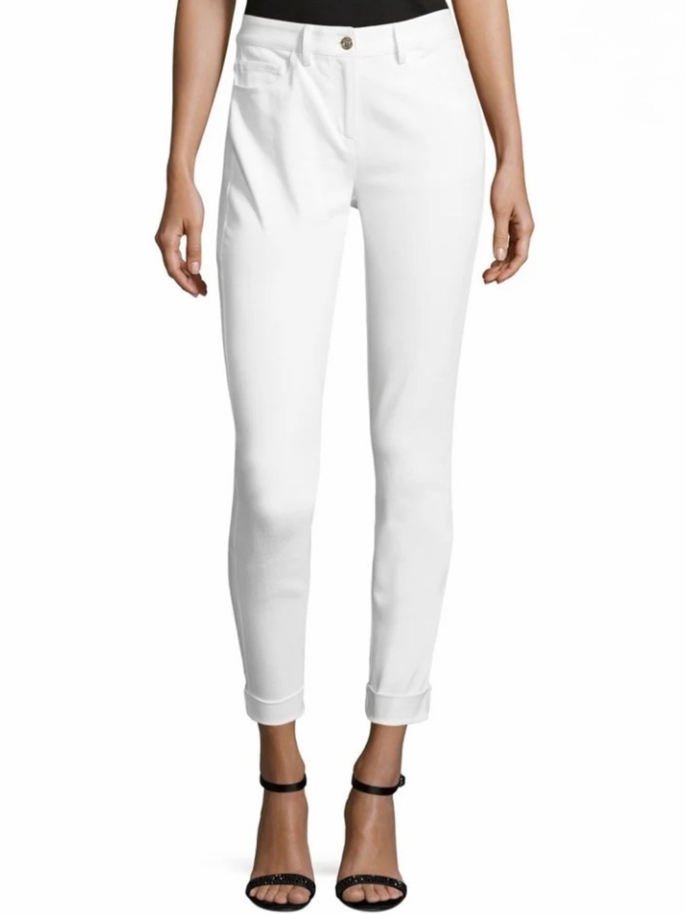 St. John WHITE Bardot Cropped Cuffed Jeans Size 8